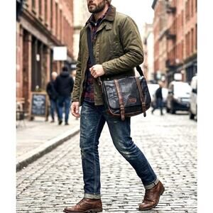 FOSSIL Black & Brown Luxury Leather Messenger Satchel Laptop Bag Tote Vintage